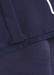 New Navy Peter Pan Collar Bow Cotton Blouses Fall