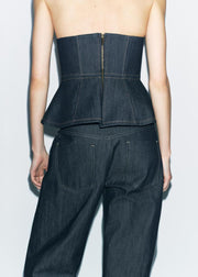 New Navy Peter Pan Collar Button Denim Three Pieces Set Fall