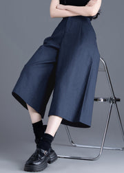 New Navy Pockets Elastic Waist Linen Crop Pants Summer