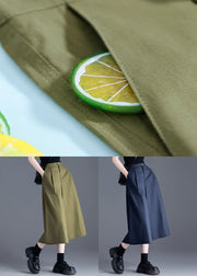 New Navy Pockets Elastic Waist Linen Crop Pants Summer