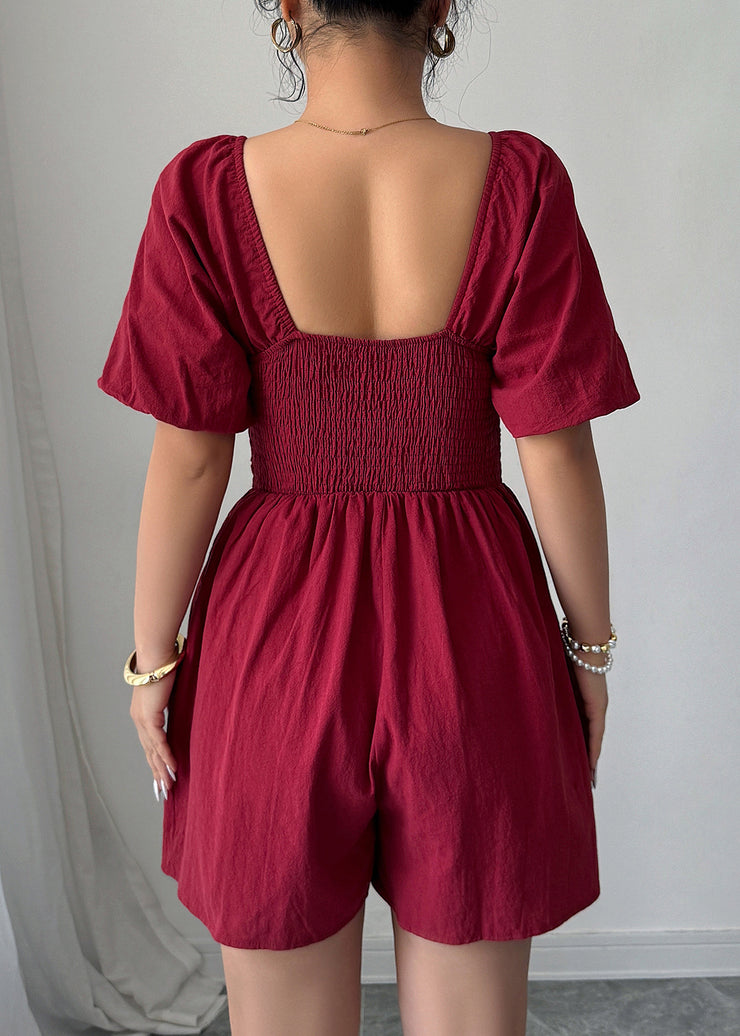 New Navy Square Collar Puff Sleeve Wrinkled Cotton Mid Dresses