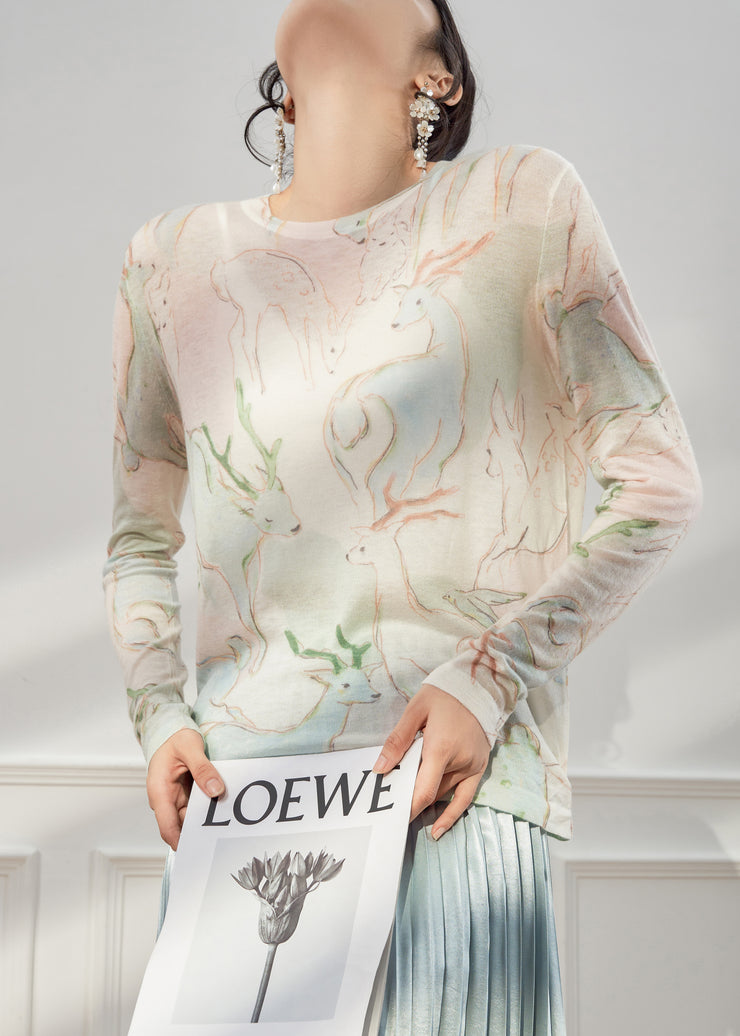 New O Neck Animal Print Thin Knit T Shirt Fall