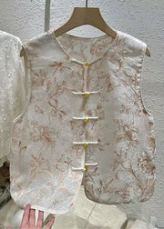 New O Neck Embroidered Button Tulle Waistcoat Sleeveless