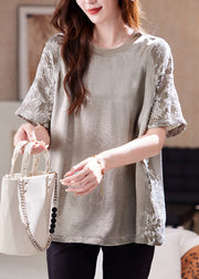 New O Neck Jacquard Patchwork Cotton T Shirt Top Summer