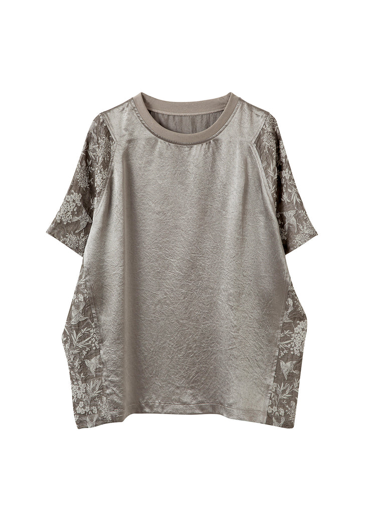 New O Neck Jacquard Patchwork Cotton T Shirt Top Summer