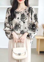 New O Neck Print Button Chiffon Blouses Fall