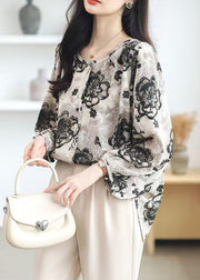 New O Neck Print Button Chiffon Blouses Fall
