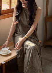 New O Neck Print High Waist Cotton Pajamas Maxi Dresses Sleeveless