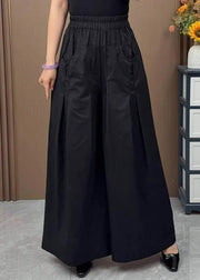 New Orange Pockets Elastic Waist Cotton Wide Leg Pants Fall