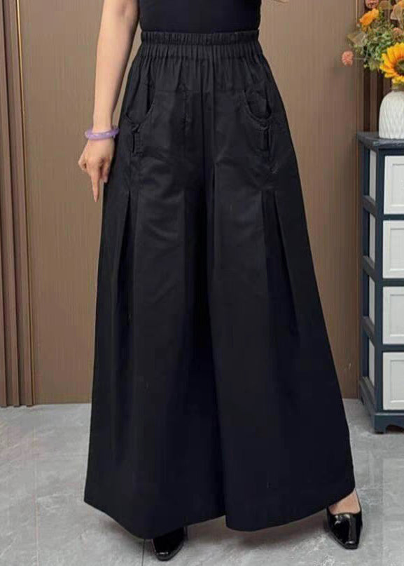 New Orange Pockets Elastic Waist Cotton Wide Leg Pants Fall