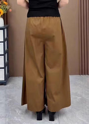 New Orange Pockets Elastic Waist Cotton Wide Leg Pants Fall
