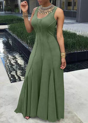 New Orange U Neck Solid Cotton Maxi Dresses Sleeveless