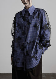 New Peter Pan Collar Plaid Butterfly Embroidered Cotton Blouses Fall