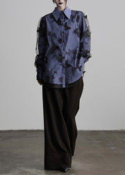 New Peter Pan Collar Plaid Butterfly Embroidered Cotton Blouses Fall