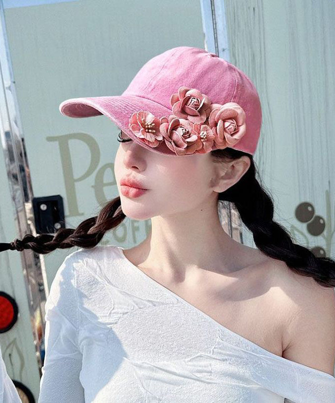 New Pink Floral Decorated Denim Baseball Cap Hat
