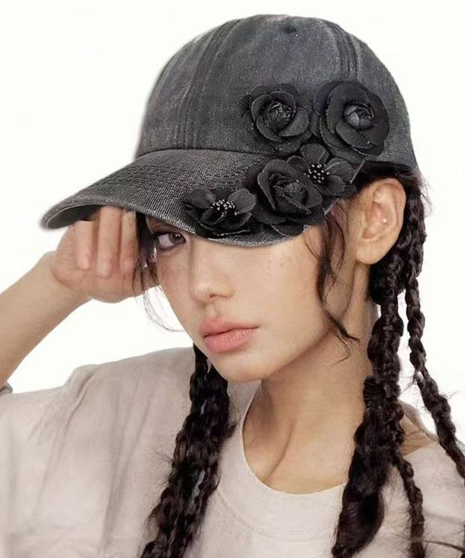 New Pink Floral Decorated Denim Baseball Cap Hat