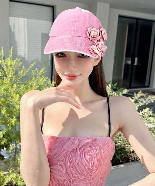 New Pink Floral Decorated Denim Baseball Cap Hat