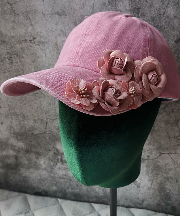 New Pink Floral Decorated Denim Baseball Cap Hat