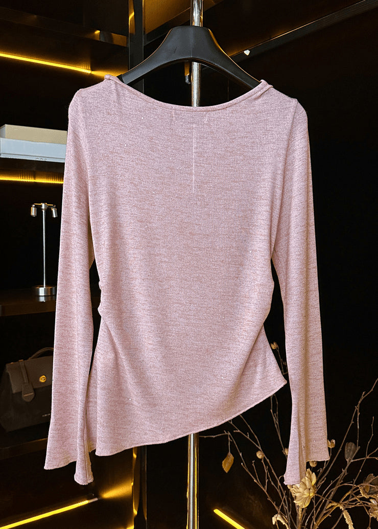 New Pink Floral Solid Cotton T Shirt Spring