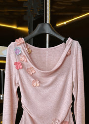 New Pink Floral Solid Cotton T Shirt Spring