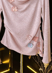 New Pink Floral Solid Cotton T Shirt Spring