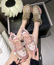 New Pink Mesh Breathable Zircon Lace Up Sports Shoes