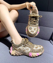 New Pink Mesh Breathable Zircon Lace Up Sports Shoes
