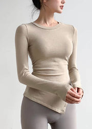 New Pink O-Neck Asymmetrical Long Sleeve Fitting Workout Tops