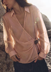 New Pink Peter Pan Collar Solid Cotton Shirt Fall