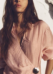 New Pink Peter Pan Collar Solid Cotton Shirt Fall