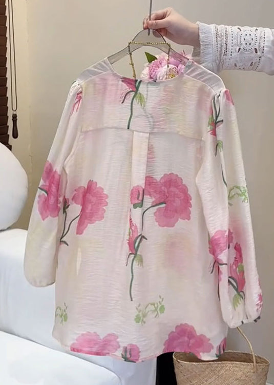 New Pink Print Shirts And Shorts Blouse Tops Fall