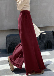 New Pink Ruffled Patchwork Corduroy Wide Leg Pants Fall