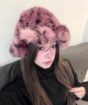 New Pink Thick Warm Woolen Bucket Hat