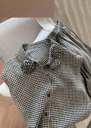 New Plaid Floral Button Cotton Two Pieces Set Sleeveless