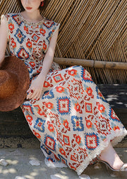 New Print Tops And Spaghetti Strap Dresses Linen Silk Two Piece Set Sleeveless