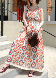 New Print Tops And Spaghetti Strap Dresses Linen Silk Two Piece Set Sleeveless