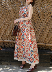 New Print Tops And Spaghetti Strap Dresses Linen Silk Two Piece Set Sleeveless