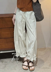New Purple Cinched Elastic Waist Cotton Crop Pants Trousers Summer