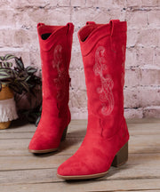 New Purple Embossed Zippered Boots Chunky Suede Pointed Toe Boots