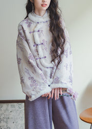 New Purple Fur Collar Button Patchwork Cotton Filled Parkas Winter