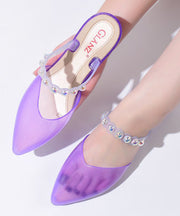 New Purple Nail Bead Splicing Slide Sandals Pointed Toe