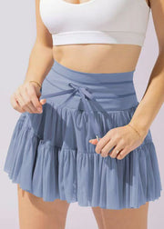 New Purple Patchwork High Waist Tie Waist A Line Skirts