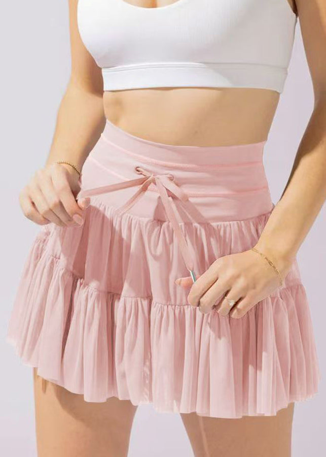 New Purple Patchwork High Waist Tie Waist A Line Skirts