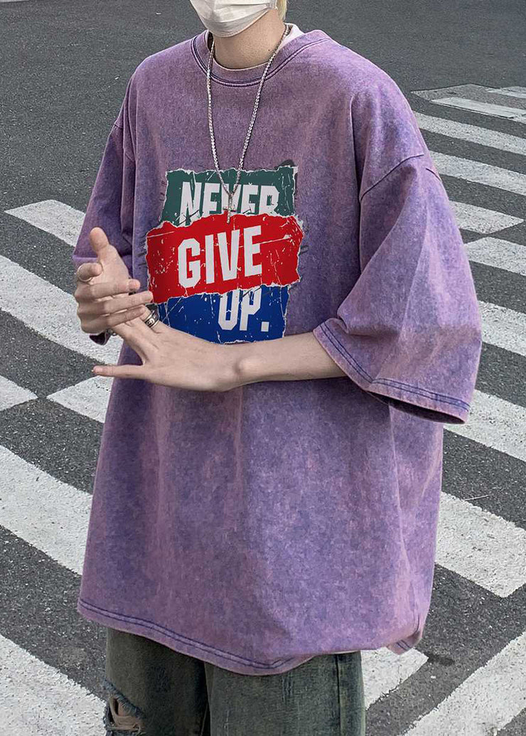 New Purple Print Oversized Cotton Men T Shirts Half Sleeve