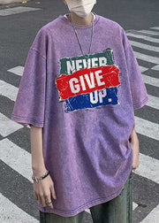 New Purple Print Oversized Cotton Men T Shirts Half Sleeve