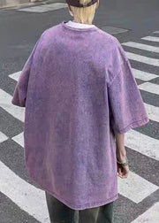 New Purple Print Oversized Cotton Men T Shirts Half Sleeve