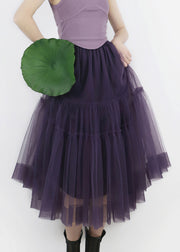 New Purple Ruffled Elastic Waist Tulle Skirts Summer