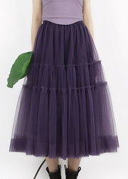New Purple Ruffled Elastic Waist Tulle Skirts Summer