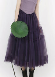 New Purple Ruffled Elastic Waist Tulle Skirts Summer