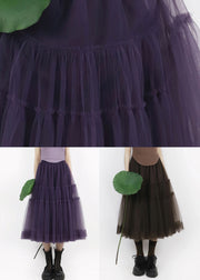 New Purple Ruffled Elastic Waist Tulle Skirts Summer